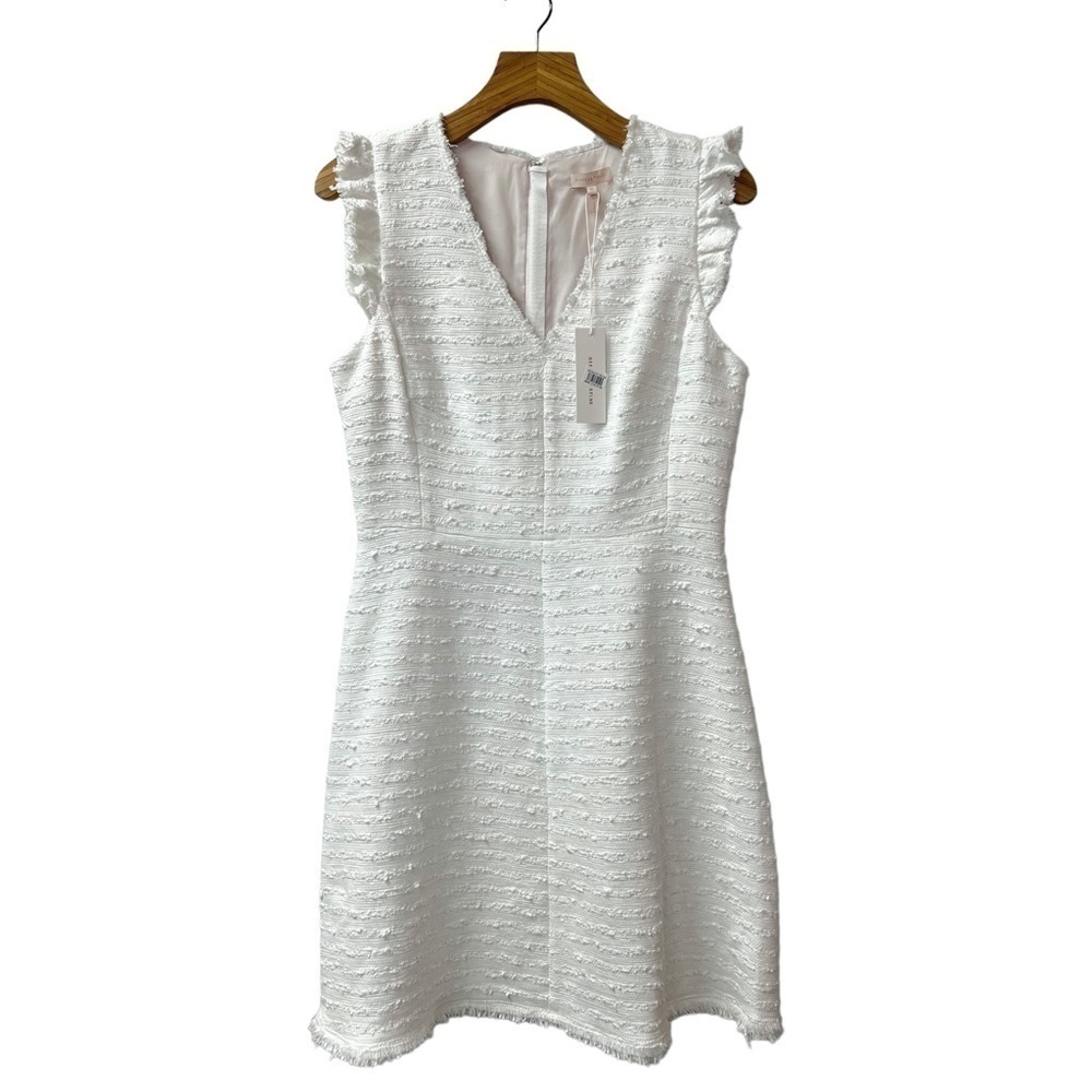 Rebecca Taylor Tweed V-Neck Fit & Flare Dress in White Size 10